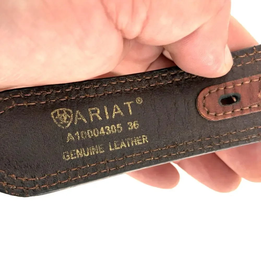 Ariat Brown Leather Western Belt Mens Size 36 Two Tone Stitching No Buckle